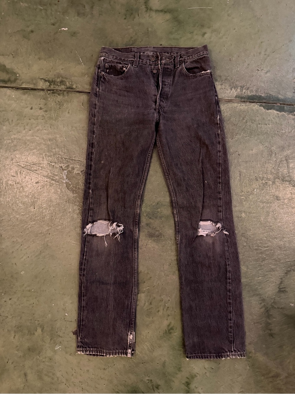 Vintage Levi’s 501 Distressed Black Slim Jeans - Ripped Knee Style 29 x 32